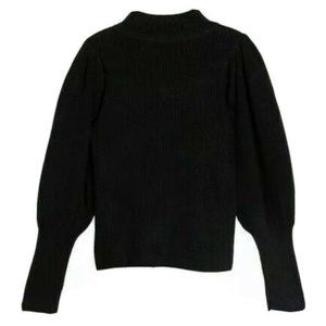 Lush Mock Neck Long Puff Sleeve Sweater Black L